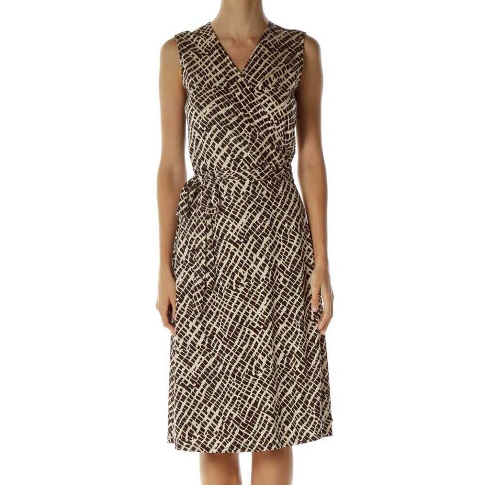 Charter Club Brown and Beige Printed Wrap Dress - Picture 1 of 3